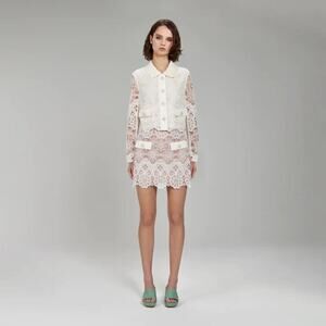 Self-Portrait NWT Floral Guipure Cropped Jacket in Ivory